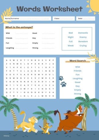 The Lion King Savannah Worksheet presentation template 