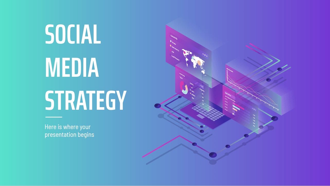 Stratégie de réseaux sociaux dégradé et isométrique Modèles de présentation