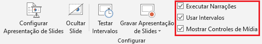 Caixas no grupo Configurar