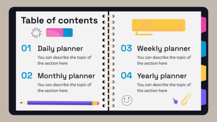 고등학교 시험을 위한 노트북 플래너 프레젠테이션 템플릿