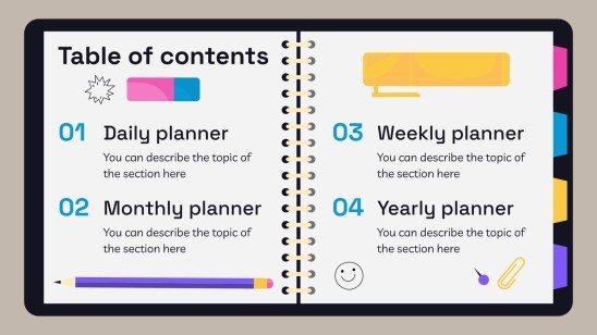 고등학교 시험을 위한 노트북 플래너 프레젠테이션 템플릿