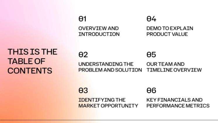 Modelo de apresentação Pitch deck de degradê minimalista