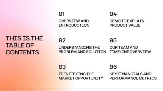 Modelo de apresentação Pitch deck de degradê minimalista
