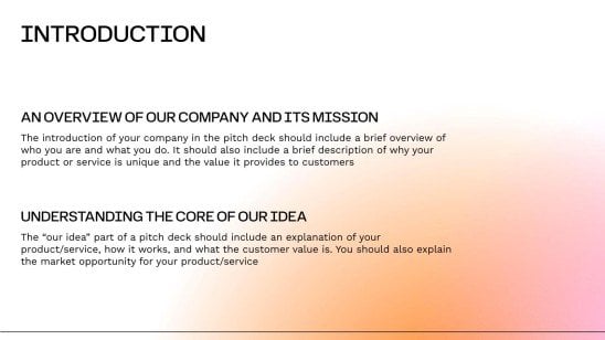 Modelo de apresentação Pitch deck de degradê minimalista