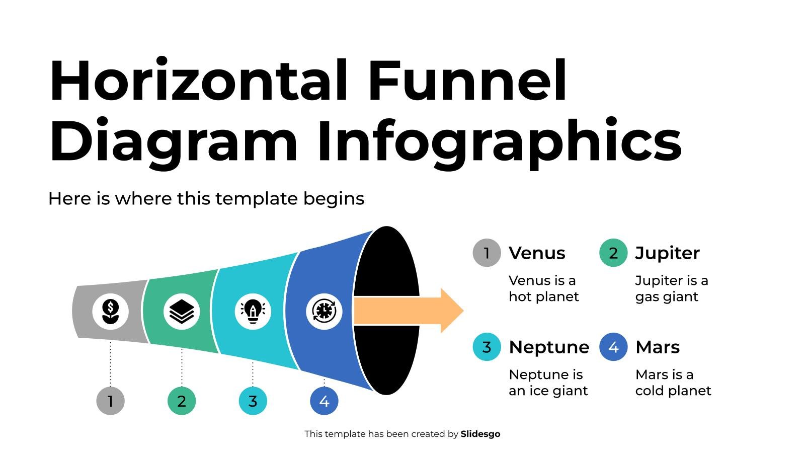 Horizontal Funnel Diagram Infographics presentation template 
