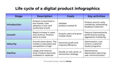 Infografiken zum Lebenszyklus eines digitalen Produkts Präsentationsvorlage