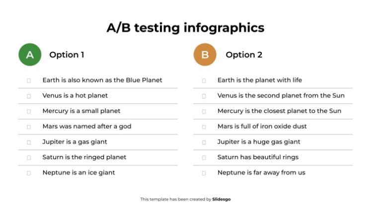 Infographies sur les tests A/B Modèles de présentation