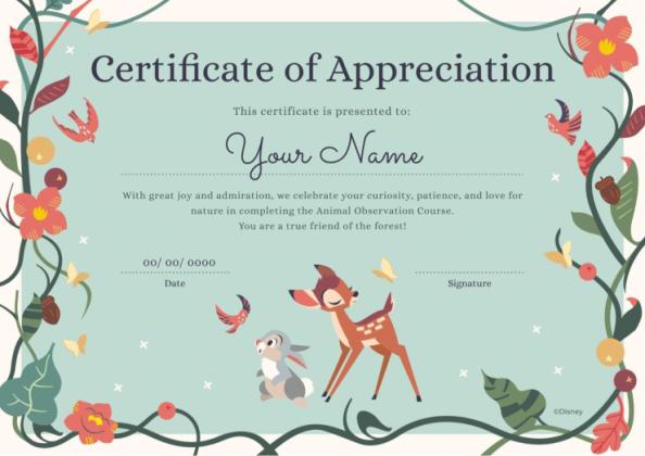 Plantilla de presentación Diploma adorable de Bambi