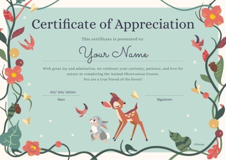 Plantilla de presentación Diploma adorable de Bambi