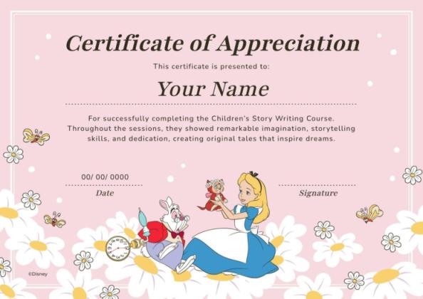 Plantilla de presentación Diploma de Alicia en el país de las maravillas y el Conejo Blanco