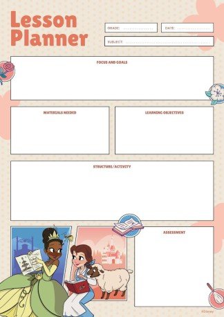 Plantilla de presentación Plan de clase de las Princesas Disney y sus amigos