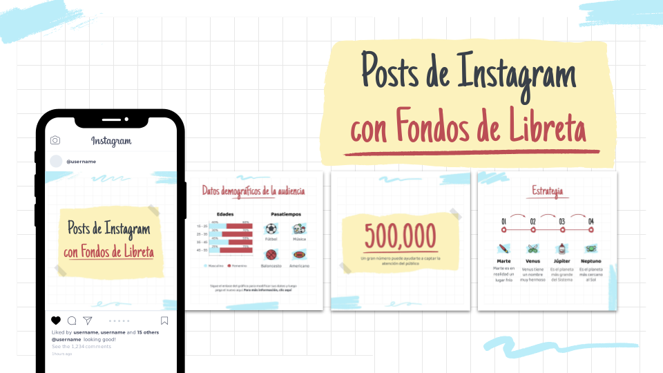 Posts de Instagram con Fondos de Libreta presentation template 