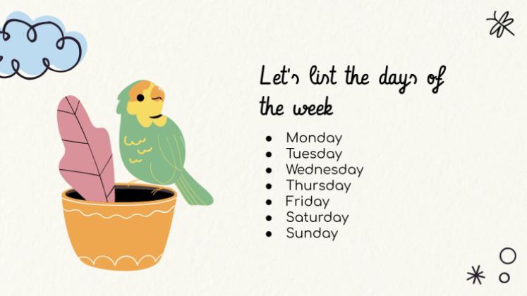 Lerne die Tage der Woche! Präsentationsvorlage