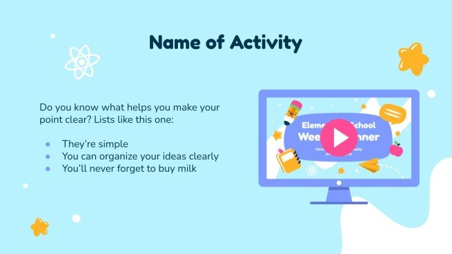 Planificateur hebdomadaire pour l’école primaire Modèles de présentation