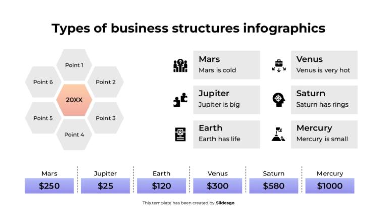 Plantilla de presentación Infografías sobre tipos de estructuras empresariales