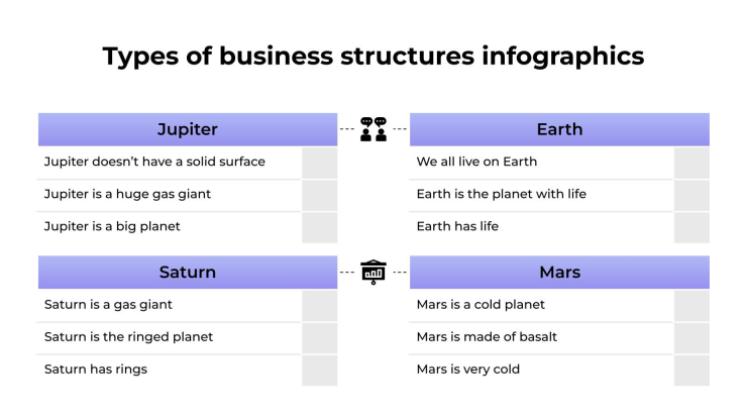 Plantilla de presentación Infografías sobre tipos de estructuras empresariales