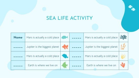 Plantilla de presentación Vida marina