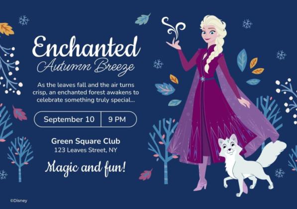 Plantilla de presentación Invitación de otoño de Elsa y el zorro