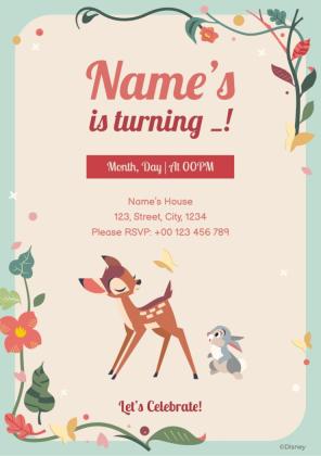 Plantilla de presentación Invitación ¡A celebrar con Bambi!