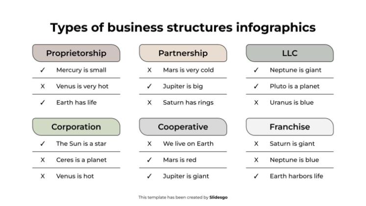 Types of Business Structures Infographics presentation template 