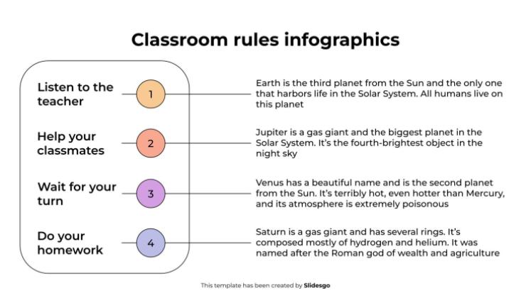 Plantilla de presentación Infografía de las reglas del aula
