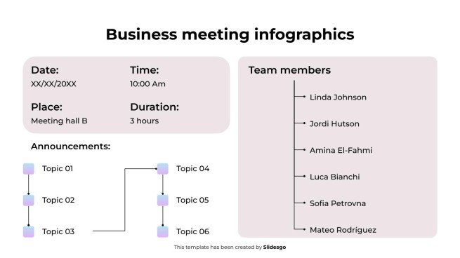 Plantilla de presentación Infografías de reuniones de negocios