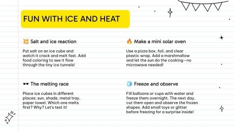 Expériences scientifiques pour les journées chaudes Modèles de présentation