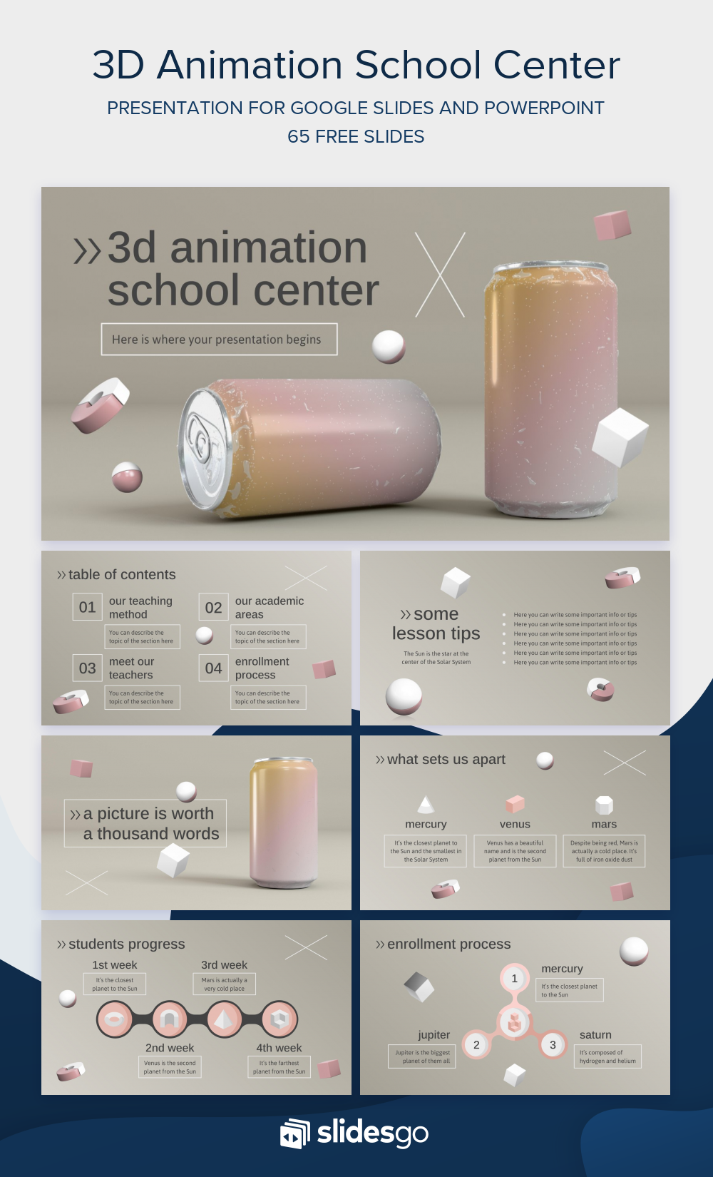 3D Animation School Center | Google Slides & PPT template