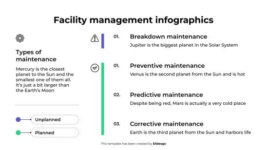 Plantilla de presentación Infografías de gestión de instalaciones