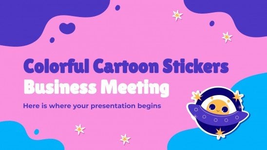 Colorful Cartoon Stickers Business Meeting presentation template 