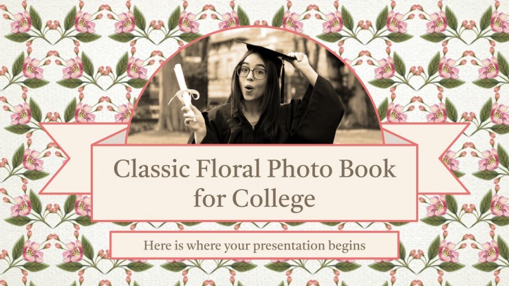 Classic Floral Photo Book for College presentation template 